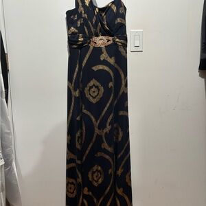 Elegant One Shoulder Black and Gold Dress